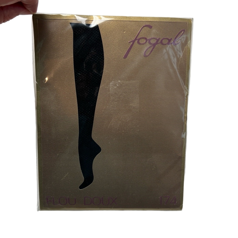 Fogal Size Medium Flou Doux 174 Pantyhose Fine Fishnet Sheer Noir Black NWT‎